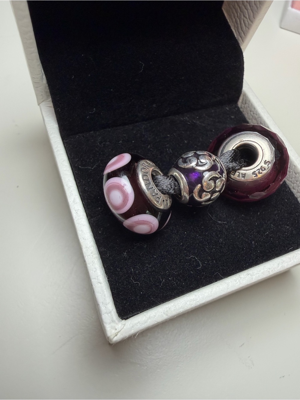 Pandora Purple Murano Glass & Sterling Silver Charm Trio - Retired Set of 3 - Picture 4 of 6